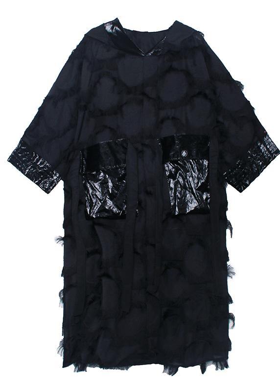 Vivid Hooded Tassel Quilting Clothes Outfits Black Robe Dresses