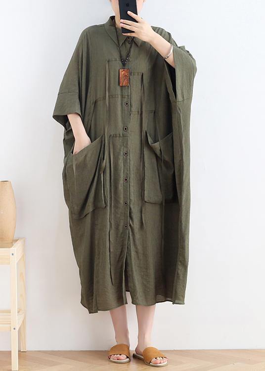 Vivid Lapel Batwing Sleeve Linen Summer Clothes Fabrics Green Dress