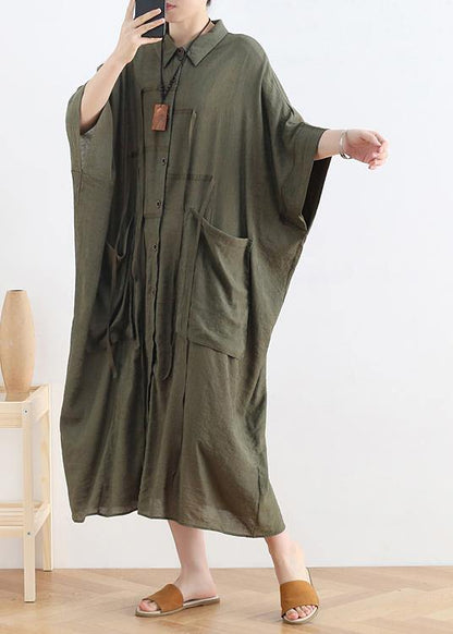 Vivid Lapel Batwing Sleeve Linen Summer Clothes Fabrics Green Dress
