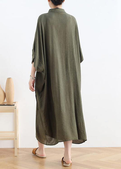 Vivid Lapel Batwing Sleeve Linen Summer Clothes Fabrics Green Dress