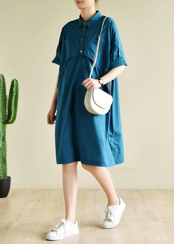 Vivid Lapel Patchwork Summer Wardrobes Runway Blue Dresses