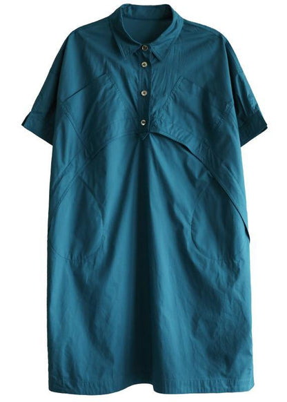 Vivid Lapel Patchwork Summer Wardrobes Runway Blue Dresses