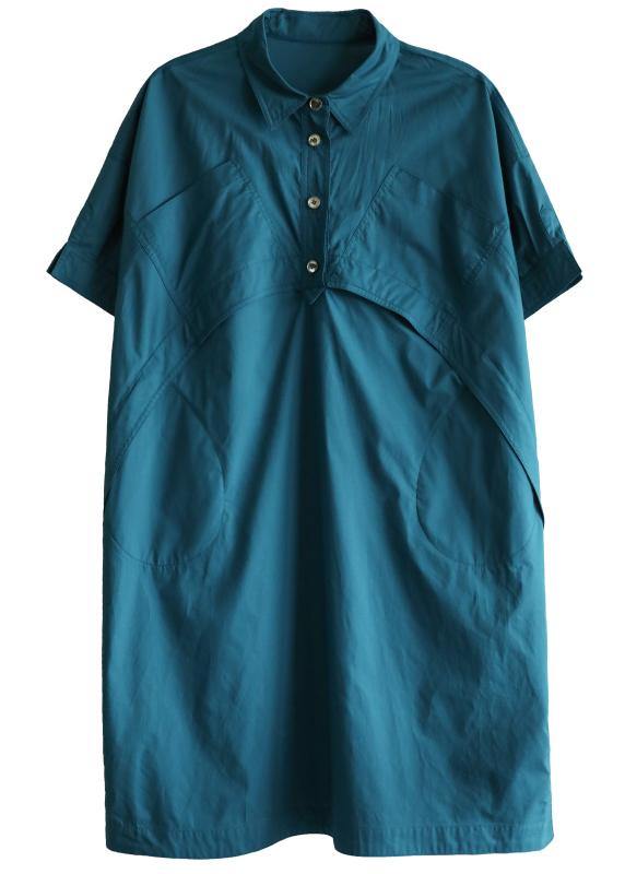 Vivid Lapel Patchwork Summer Wardrobes Runway Blue Dresses
