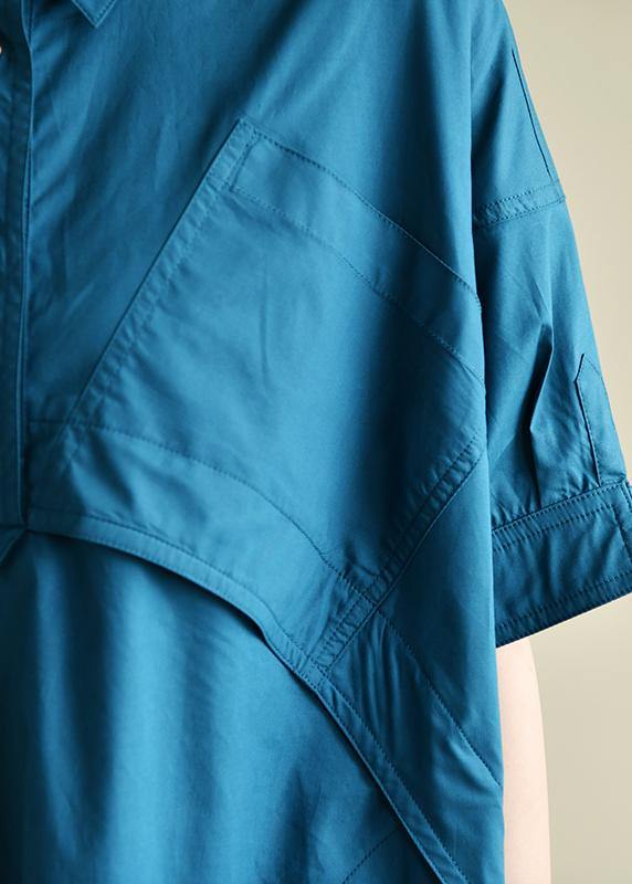 Vivid Lapel Patchwork Summer Wardrobes Runway Blue Dresses