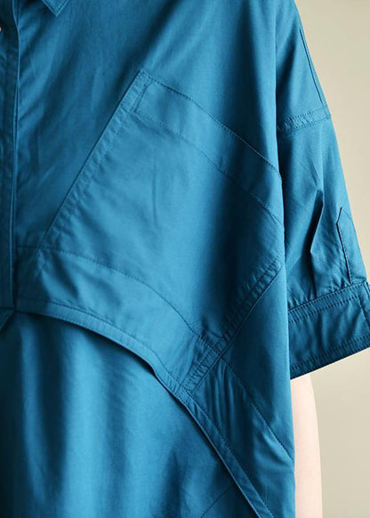 Vivid Lapel Patchwork Summer Wardrobes Runway Blue Dresses