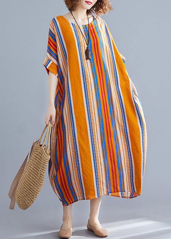 Vivid O Neck Cotton Clothes Design Multicolor Striped Maxi Dresses Summer