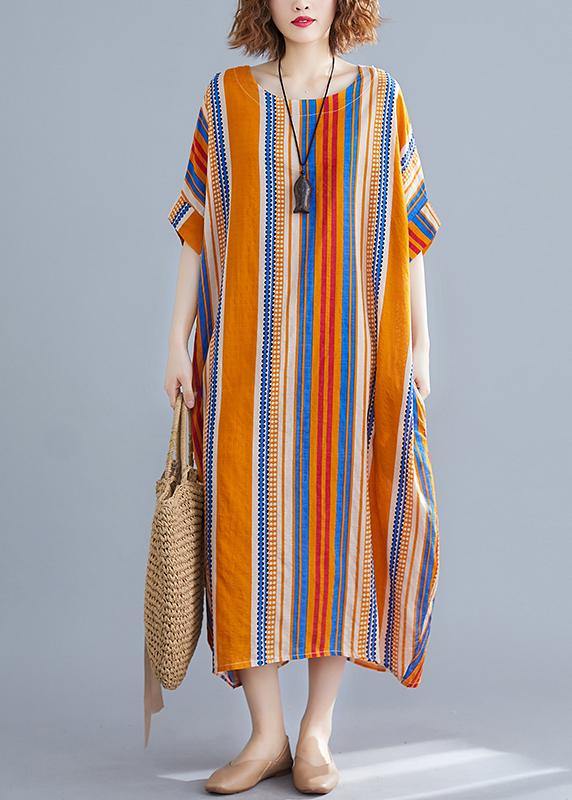 Vivid O Neck Cotton Clothes Design Multicolor Striped Maxi Dresses Summer