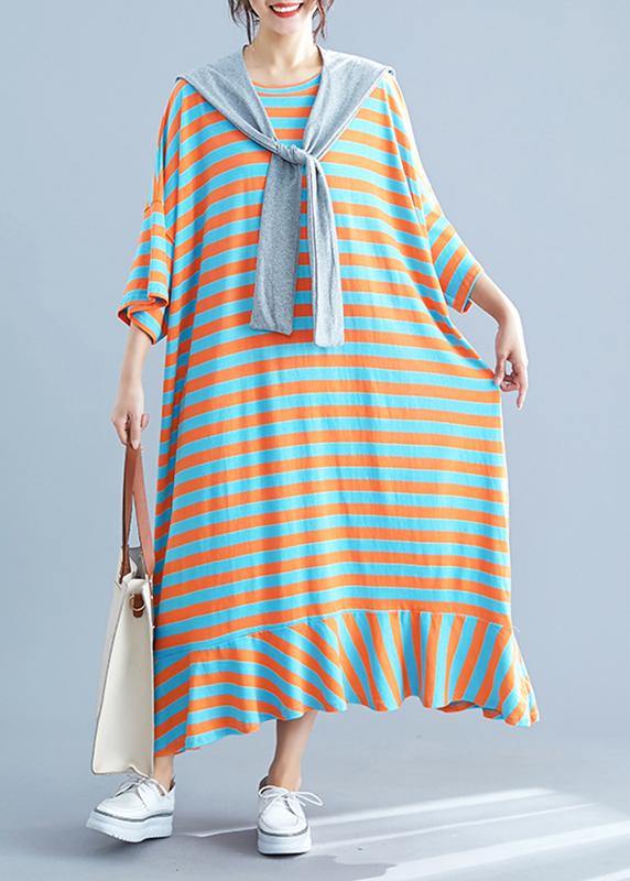 Vivid O Neck Cotton Dresses Tutorials Striped Cotton Robes Dresses Summer