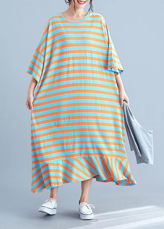 Vivid O Neck Cotton Dresses Tutorials Striped Cotton Robes Dresses Summer