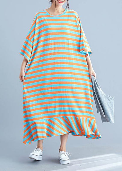 Vivid O Neck Cotton Dresses Tutorials Striped Cotton Robes Dresses Summer