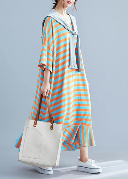 Vivid O Neck Cotton Dresses Tutorials Striped Cotton Robes Dresses Summer