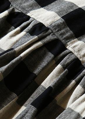 Vivid O Neck Cotton Linen Spring Clothes Runway Black Plaid Dress