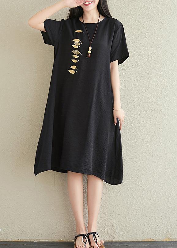 Vivid O Neck Embroidery Cotton Linen Dresses Tutorials Black Dresses Summer