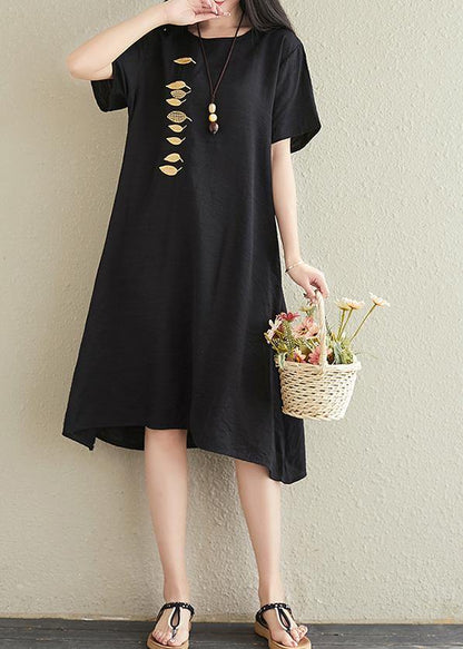 Vivid O Neck Embroidery Cotton Linen Dresses Tutorials Black Dresses Summer