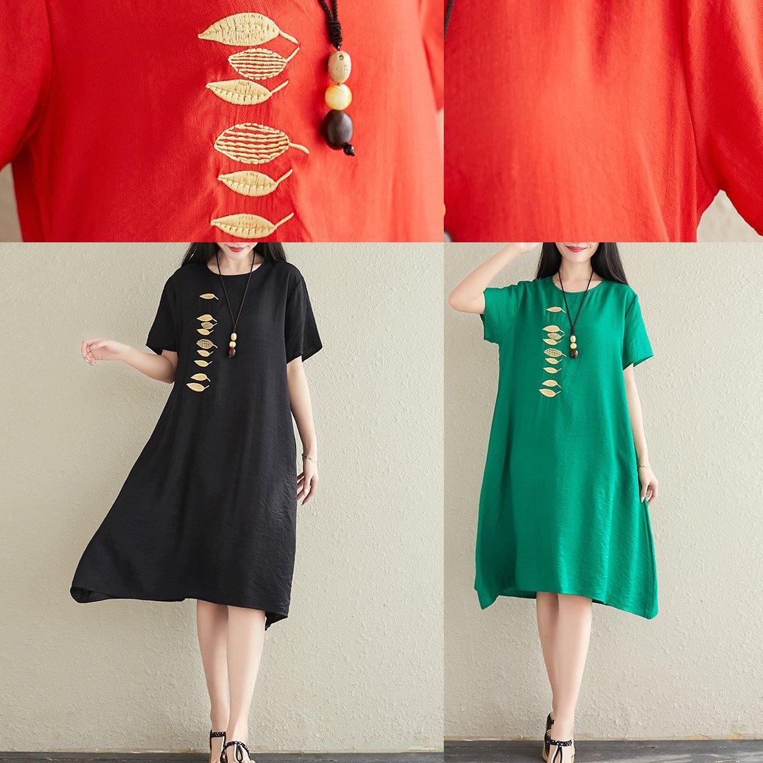 Vivid O Neck Embroidery Cotton Linen Dresses Tutorials Black Dresses Summer