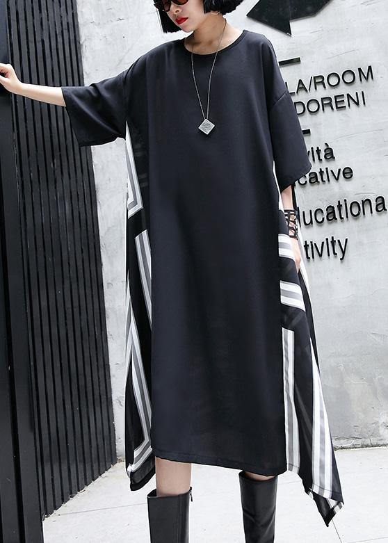 Vivid O Neck Patchwork Cotton Dresses Work Outfits Black Maxi Dresses Summer
