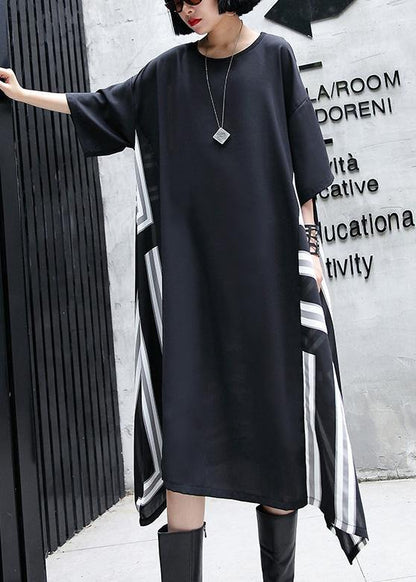 Vivid O Neck Patchwork Cotton Dresses Work Outfits Black Maxi Dresses Summer