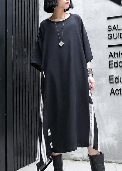 Vivid O Neck Patchwork Cotton Dresses Work Outfits Black Maxi Dresses Summer