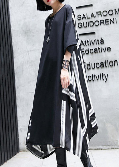 Vivid O Neck Patchwork Cotton Dresses Work Outfits Black Maxi Dresses Summer