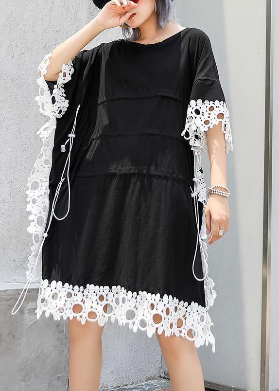 Vivid O Neck Patchwork Lace Cotton for Black Dress Summer