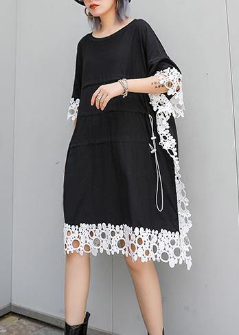 Vivid O Neck Patchwork Lace Cotton for Black Dress Summer