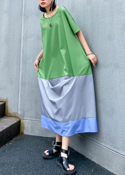 Vivid O Neck Patchwork Summer Tunic Pattern Linen Green Dress