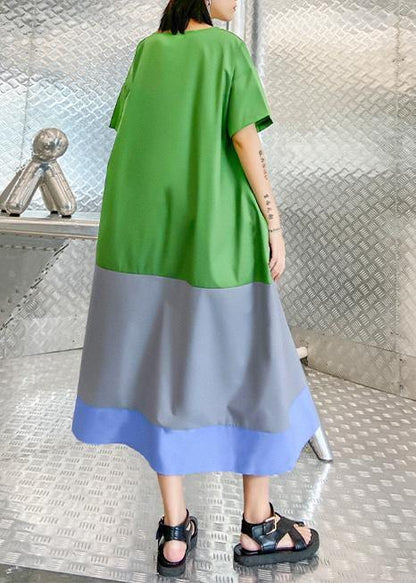 Vivid O Neck Patchwork Summer Tunic Pattern Linen Green Dress