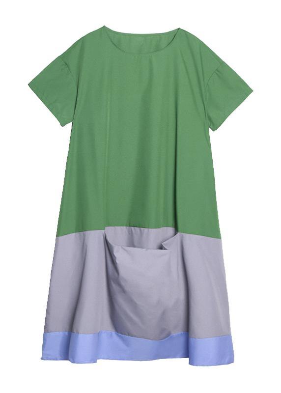 Vivid O Neck Patchwork Summer Tunic Pattern Linen Green Dress