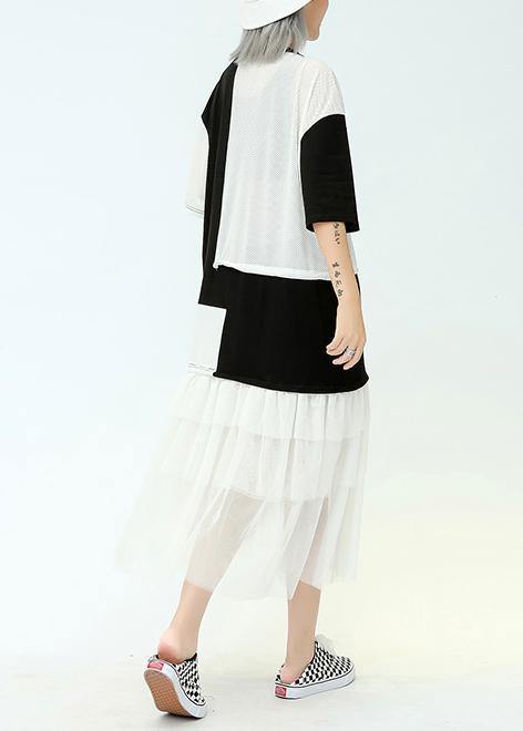 Vivid O Neck Patchwork Tulle Cotton Quilting Dresses Black Print Traveling Dresses Summer