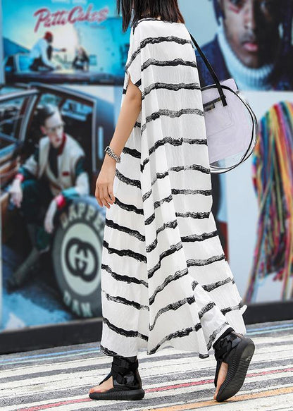 Vivid O Neck Pockets Linen Cotton Dress Photography White Striped Dresses Summer