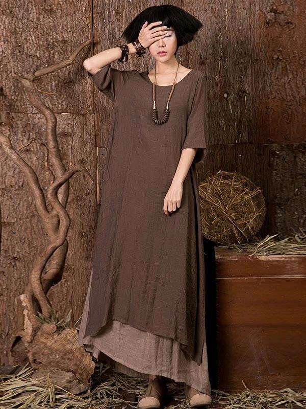 Vivid O Neck Side Open Linen Summerdresses Outfits Orange Dresses