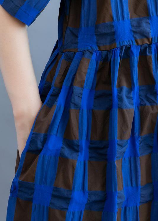Vivid O Neck Summer Quilting Clothes Wardrobes Blue Plaid Loose Dresses