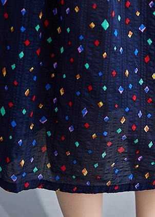 Vivid O Neck Cinched Cotton Dresses Sewing Blue Print Long Dresses Summer