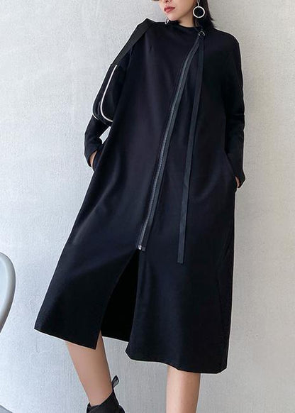 Vivid O Neck Zippered Fall Tunics Runway Black Dress