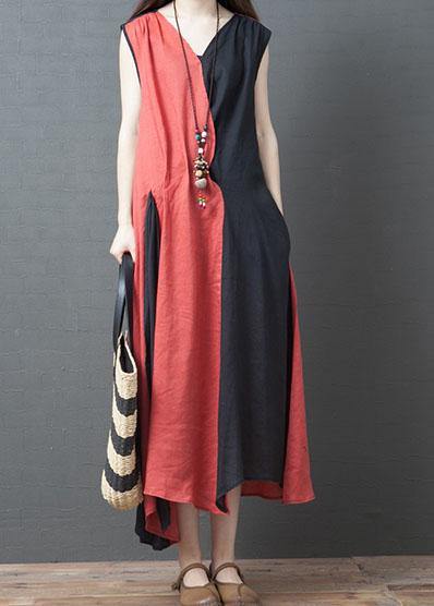 Vivid Orange Red Cotton Clothes for O Neck Maxi Summer Dress