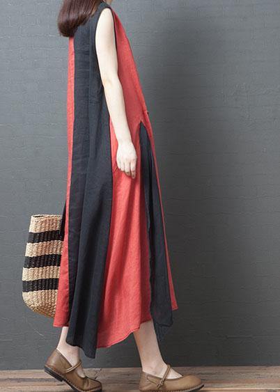 Vivid Orange Red Cotton Clothes for O Neck Maxi Summer Dress