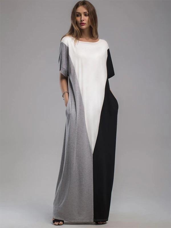 Vivid Patchwork Cotton Dresses Short Sleeve O Neck a Line Summer Dresses