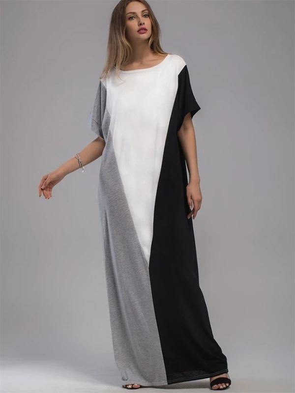 Vivid Patchwork Cotton Dresses Short Sleeve O Neck a Line Summer Dresses