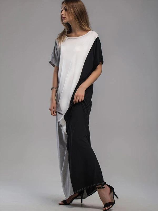 Vivid Patchwork Cotton Dresses Short Sleeve O Neck a Line Summer Dresses