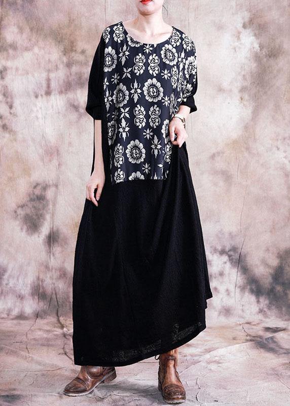 Vivid Patchwork Prints Tunics for Work Black Dress Fall