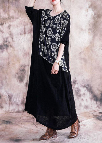 Vivid Patchwork Prints Tunics for Work Black Dress Fall