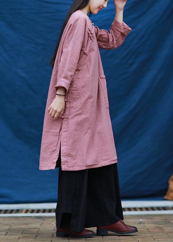 Vivid Pink Quilting Dresses O Neck Chinese Button Dresses Dresses