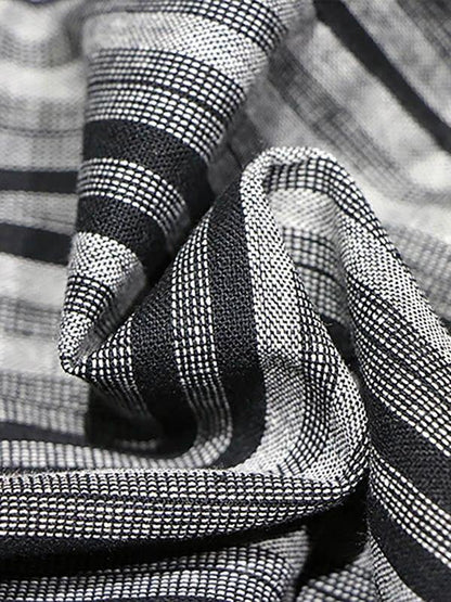 Vivid Plaid Linen Quilting Dresses V Neck Patchwork Dress