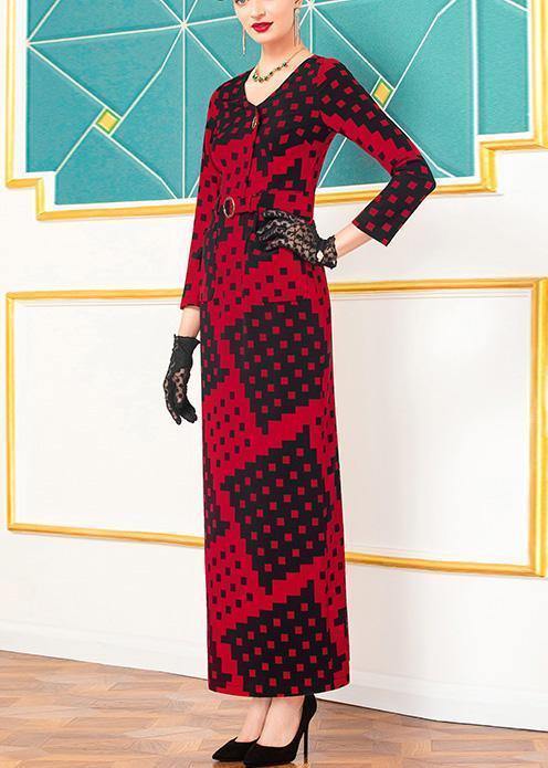 Vivid Red Plaid Cotton Quilting Clothes O Neck V Neck Dresses