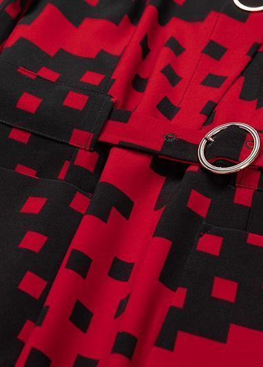 Vivid Red Plaid Cotton Quilting Clothes O Neck V Neck Dresses