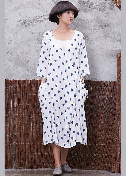 Vivid V Neck Linen Cotton Soft Surroundings Linen White Prints Dresses Summer