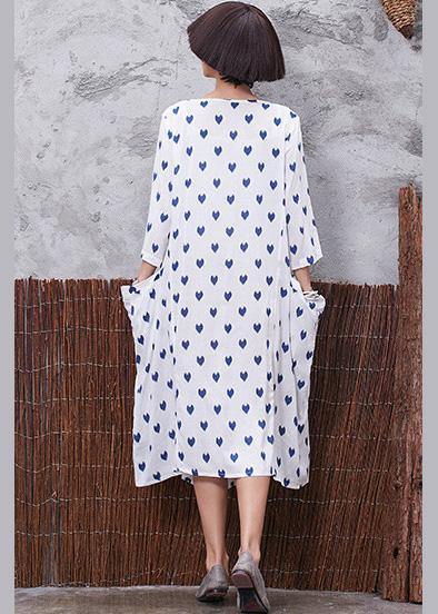 Vivid V Neck Linen Cotton Soft Surroundings Linen White Prints Dresses Summer