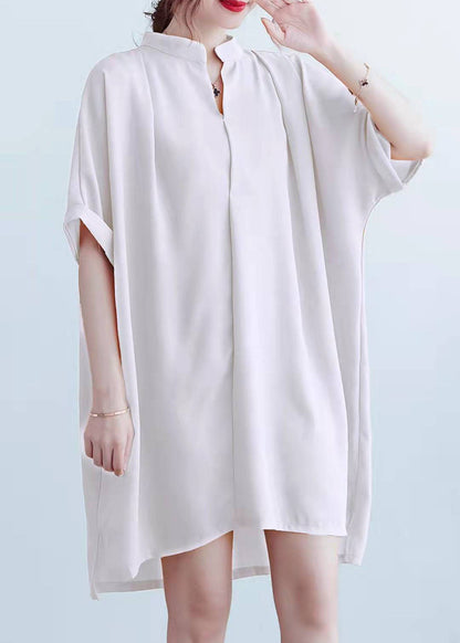 Vivid V Neck Chiffon Quilting Clothes White Chiffon Summer Dress