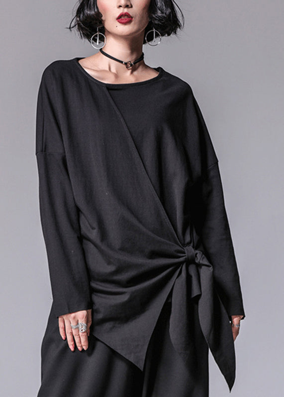 Vogue Black O-neck Asymmetrical Bow T Shirt Long Sleeve