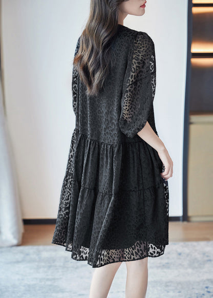Vogue Black O-neck Print Mid Dresses Summer